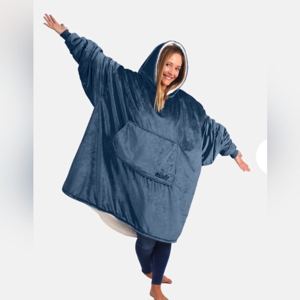 The Comfy Cozy Oversized Blue Hoodie Blanket Sharpa Velvety Navy Blue One Size